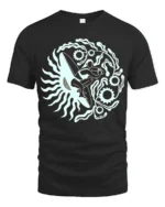 Retro Surfer Sun Graphic Tee Ocean Wave Vintage Style Tshirt - black t-shirt on white background