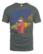 Funny Sloth Surfing Graphic Tee Chill Beach Vibes Tshirt - gray t-shirt on white background