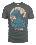 Waves For Days Surf Graphic Tee Retro Ocean Rider Tshirt - gray t-shirt on white background