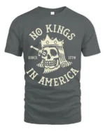 No Kings In America Skull Graphic Tee Patriotic Vintage Tshirt - gray t-shirt on white background