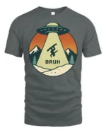 Funny UFO Snowboard Bruh Graphic Tee Retro Mountain Tshirt - gray t-shirt on white background