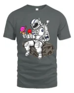 Funny Astronaut Ice Cream Graphic Tee Space Humor Art Tshirt - gray t-shirt on white background