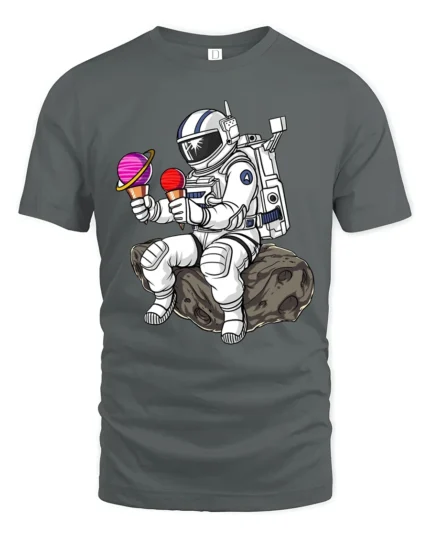 Funny Astronaut Ice Cream Graphic Tee Space Humor Art Tshirt - gray t-shirt on white background