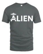 Minimal Alien UFO Graphic Tee Funny Sci Fi Humor Tshirt - gray t-shirt on white background