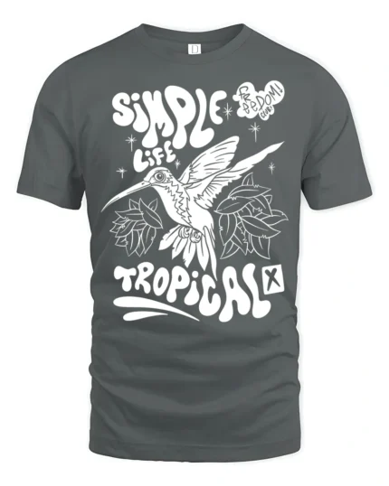 Simple Life Tropical Hummingbird Graphic Tee Freedom Vibes - gray t-shirt on white background
