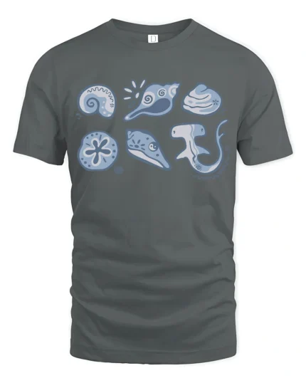 Cute Ocean Creatures Graphic Tee Minimal Marine Life Tshirt - gray t-shirt on white background