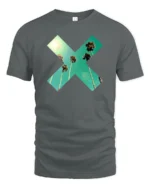 Tropical Palm X Graphic Tee Retro Summer Sunset Vibes Tshirt - gray t-shirt on white background