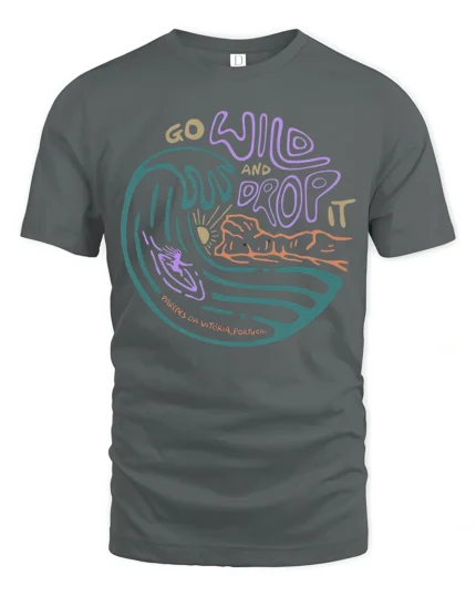 Go Wild And Drop It Surf Graphic Tee Retro Ocean Wave Tshirt - gray t-shirt on white background