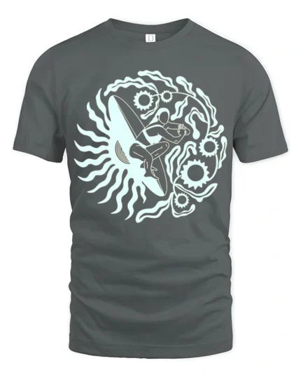 Retro Surfer Sun Graphic Tee Ocean Wave Vintage Style Tshirt - gray t-shirt on white background