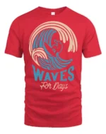 Waves For Days Surf Graphic Tee Retro Ocean Rider Tshirt - red t-shirt on white background