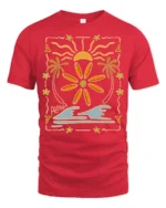 Aloha Surfboard Sun Graphic Tee Tropical Beach Vibes Tshirt - red t-shirt on white background