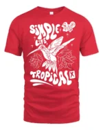 Simple Life Tropical Hummingbird Graphic Tee Freedom Vibes - red t-shirt on white background