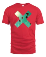Tropical Palm X Graphic Tee Retro Summer Sunset Vibes Tshirt - red t-shirt on white background