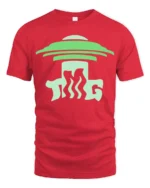 Funny UFO Abduction Cow Graphic Tee Alien Humor Farm Tshirt - red t-shirt on white background