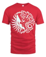 Retro Surfer Sun Graphic Tee Ocean Wave Vintage Style Tshirt - red t-shirt on white background