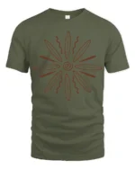 Tribal Sun Symbol Graphic Tee Spiritual Energy Vintage Style - military green t-shirt on white background