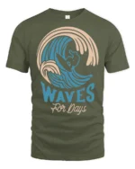 Waves For Days Surf Graphic Tee Retro Ocean Rider Tshirt - military green t-shirt on white background