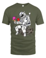 Funny Astronaut Ice Cream Graphic Tee Space Humor Art Tshirt - military green t-shirt on white background