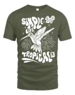 Simple Life Tropical Hummingbird Graphic Tee Freedom Vibes - military green t-shirt on white background