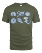 Cute Ocean Creatures Graphic Tee Minimal Marine Life Tshirt - military green t-shirt on white background