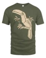 Tropical Toucan Bird Graphic Tee Minimal Jungle Nature Tshirt - military green t-shirt on white background
