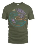 Go Wild And Drop It Surf Graphic Tee Retro Ocean Wave Tshirt - military green t-shirt on white background