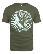 Retro Surfer Sun Graphic Tee Ocean Wave Vintage Style Tshirt - military green t-shirt on white background