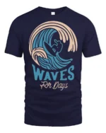 Waves For Days Surf Graphic Tee Retro Ocean Rider Tshirt - navy t-shirt on white background