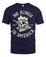 No Kings In America Skull Graphic Tee Patriotic Vintage Tshirt - navy t-shirt on white background