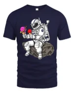 Funny Astronaut Ice Cream Graphic Tee Space Humor Art Tshirt - navy t-shirt on white background