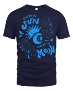 Live By The Sun Love By The Moon Graphic Tee Cosmic Tshirt - navy t-shirt on white background