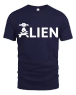 Minimal Alien UFO Graphic Tee Funny Sci Fi Humor Tshirt - navy t-shirt on white background