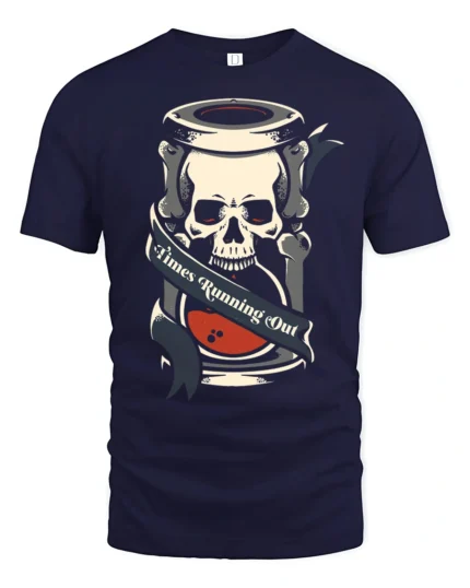Times Running Out Skull Hourglass Graphic Tee Gothic Tshirt - navy t-shirt on white background