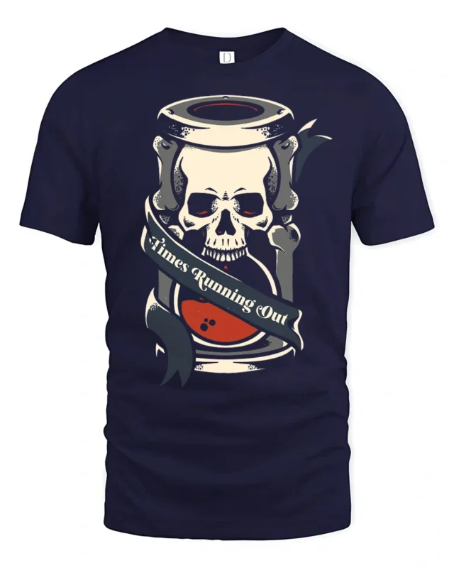 Times Running Out Skull Hourglass Graphic Tee Gothic Tshirt - navy t-shirt on white background