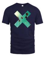 Tropical Palm X Graphic Tee Retro Summer Sunset Vibes Tshirt - navy t-shirt on white background