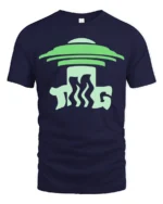 Funny UFO Abduction Cow Graphic Tee Alien Humor Farm Tshirt - navy t-shirt on white background