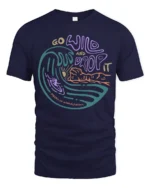 Go Wild And Drop It Surf Graphic Tee Retro Ocean Wave Tshirt - navy t-shirt on white background