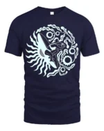 Retro Surfer Sun Graphic Tee Ocean Wave Vintage Style Tshirt - navy t-shirt on white background