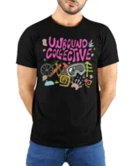 Unbound Collective Adventure Graphic Tee Outdoor Fun Tshirt - model wearing black tee with hands behind back