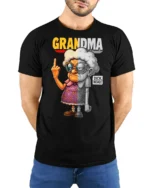 Funny Angry Grandma Graphic Tshirt Sarcastic Humor Tee - model wearing black tee with hands behind back