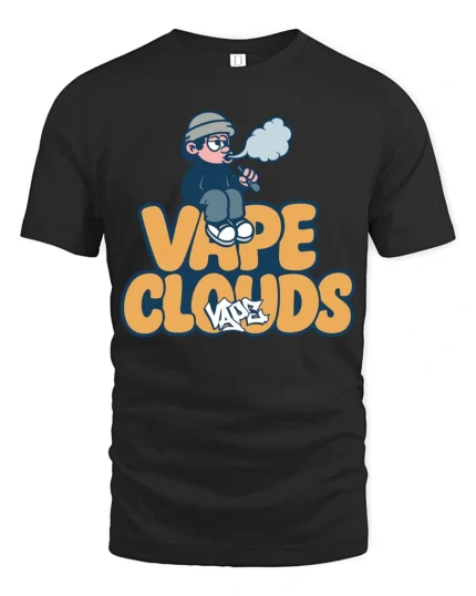 Vape Clouds Chill Cartoon Vaping Humor Graphic Tshirt - black t-shirt on white background