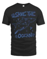 Save The Ocean Whale Diver Conservation Graphic Tee - black t-shirt on white background