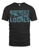 Respect The Locals Shark Turtle Ocean Graphic Tee - black t-shirt on white background