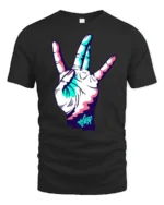 Neon Hand Gesture Street Style Graphic Tee Cool Vibe Tshirt - black t-shirt on white background