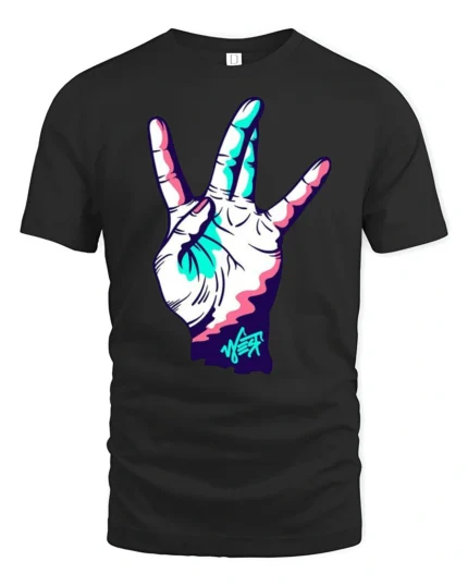 Neon Hand Gesture Street Style Graphic Tee Cool Vibe Tshirt - black t-shirt on white background