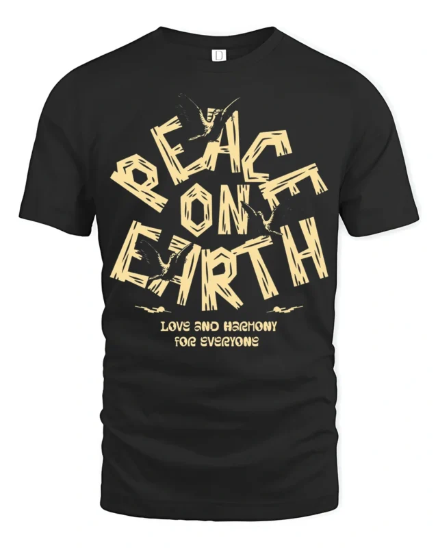 Peace On Earth Dove Graphic Tee Vintage Love Harmony Tshirt - black t-shirt on white background