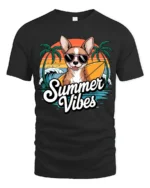 Summer Vibes Chihuahua Surf Dog Graphic Tee Beach Fun Tshirt - black t-shirt on white background