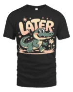 Later Alligator Cute Cartoon Vintage Vibes Tshirt - black t-shirt on white background