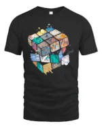 Creative Cube Life Scenes Abstract Artistic Graphic Tee - black t-shirt on white background