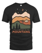 Life Is Better In The Mountains Vintage Nature Graphic Tee - black t-shirt on white background